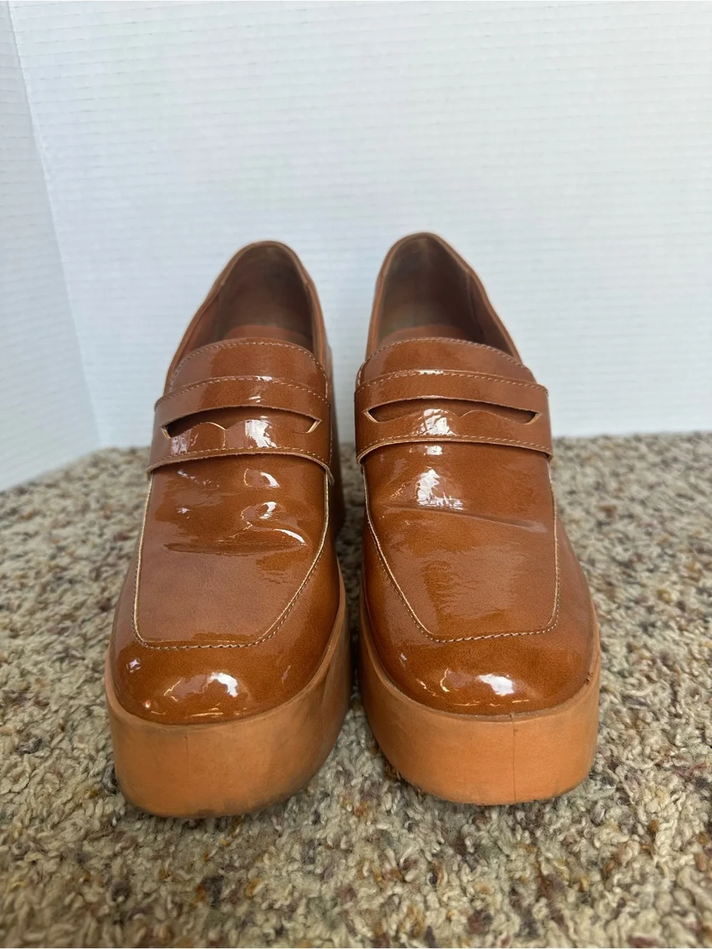 ASOS Patent Platform Loafers in Cognac